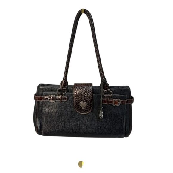 Brighton Black Pebble Leather Multi Compartment Shoulder Handbag Purse - Picture 3 of 12